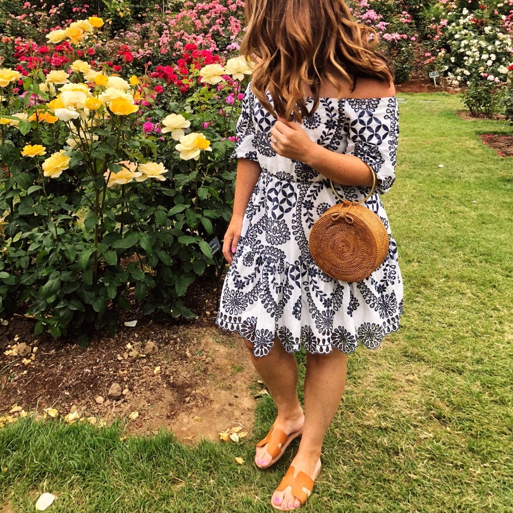 VICI white and navy embroidered dress.